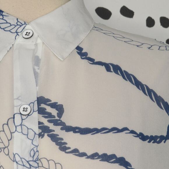Cabi White Sheer Nautical Rope Print Short Sleeve Button Up Shirt - Picture 3 of 10